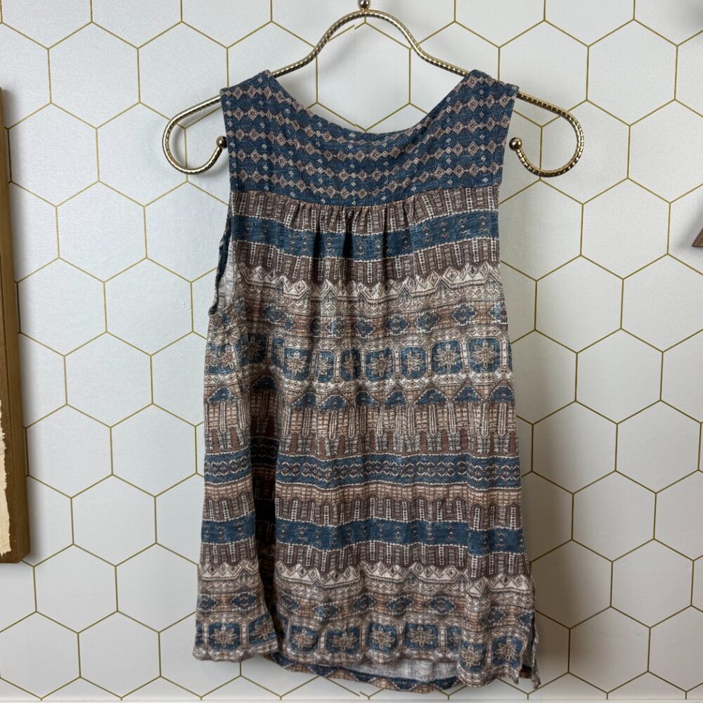 Lucky Brand Boho Blue Geometric Sleeveless Tie-Front Top - Size - XS - Picture 2 of 5